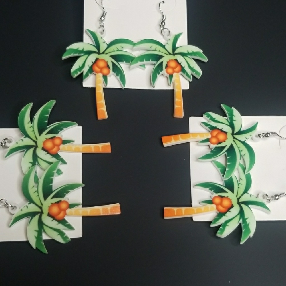 3 PACK Palm Palm Tree Earrings Lazer Printed - Picture 4 of 8